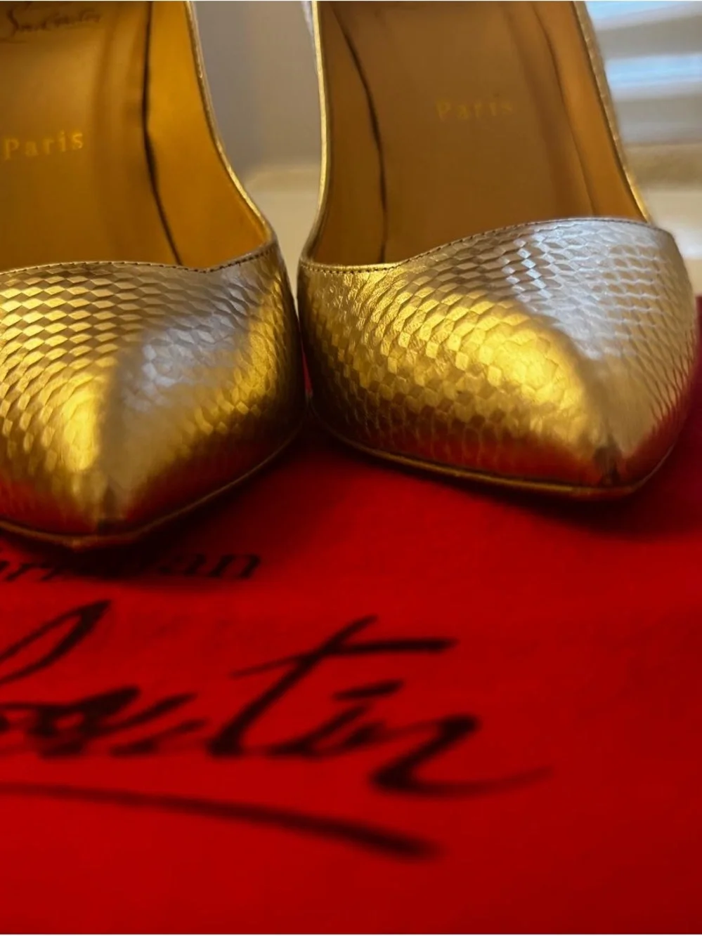 Christian Louboutin Silver Textured Pointed Toe Pumps